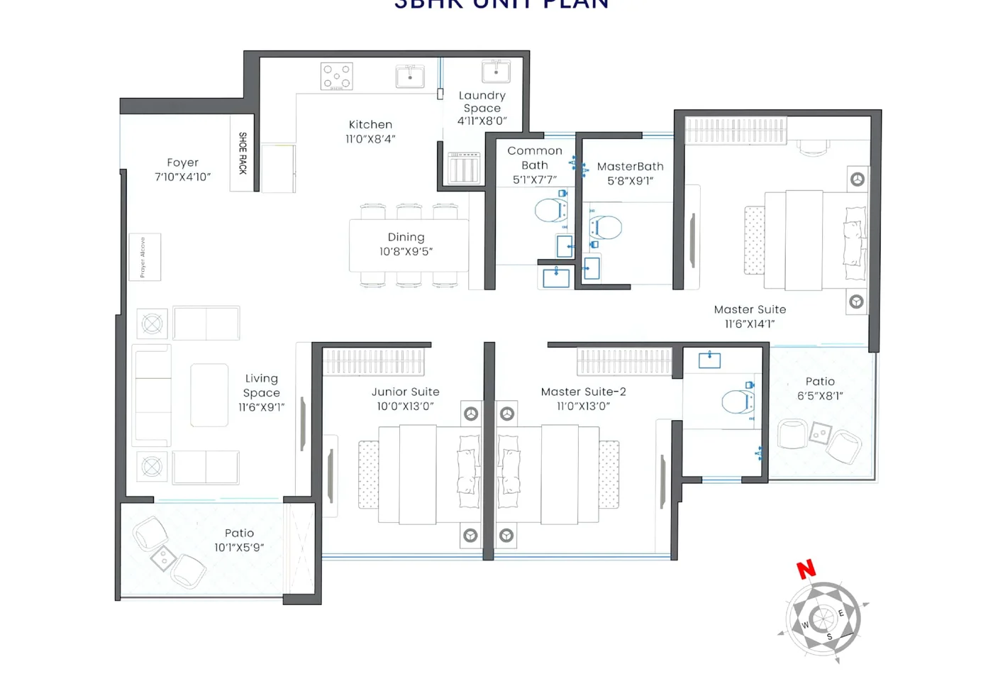 Shubh Tristar 3 BHK floor plan - 1268 sq.ft carpet area, Koregaon Park Annexe Pune