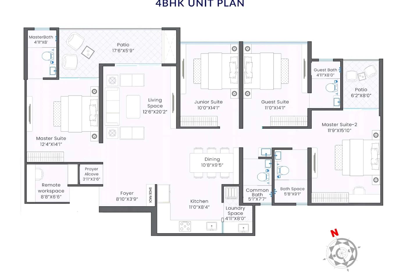 Shubh Tristar 4 BHK floor plan - 1707 sq.ft carpet area, Koregaon Park Annexe Pune