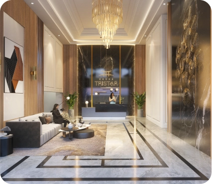 Shubh Tristar podium-level swimming pool and poolside deck